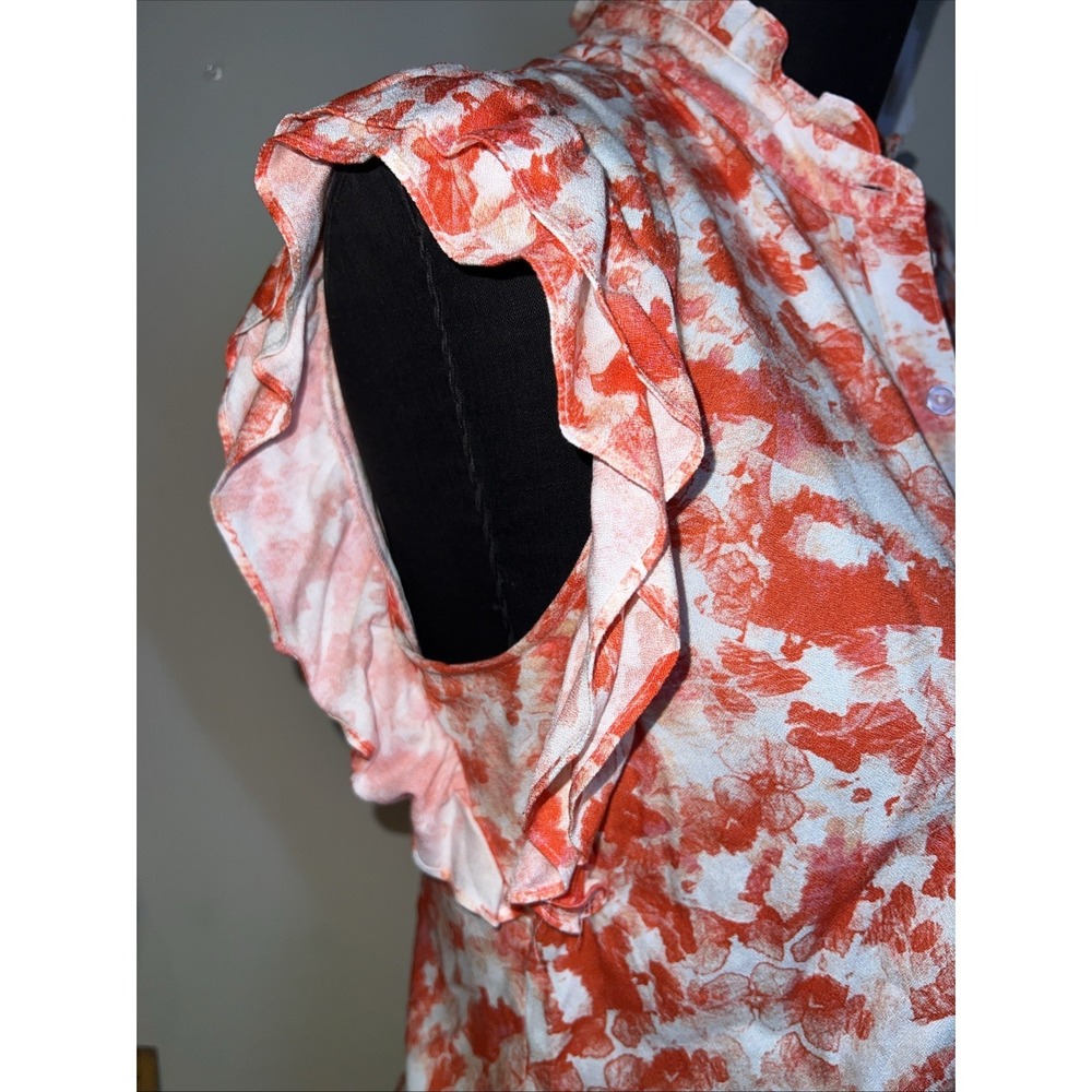 NWT KUT Froth The Kloth Sleeveless Coral White Ruffles Feminine summer Medium - Picture 3 of 9